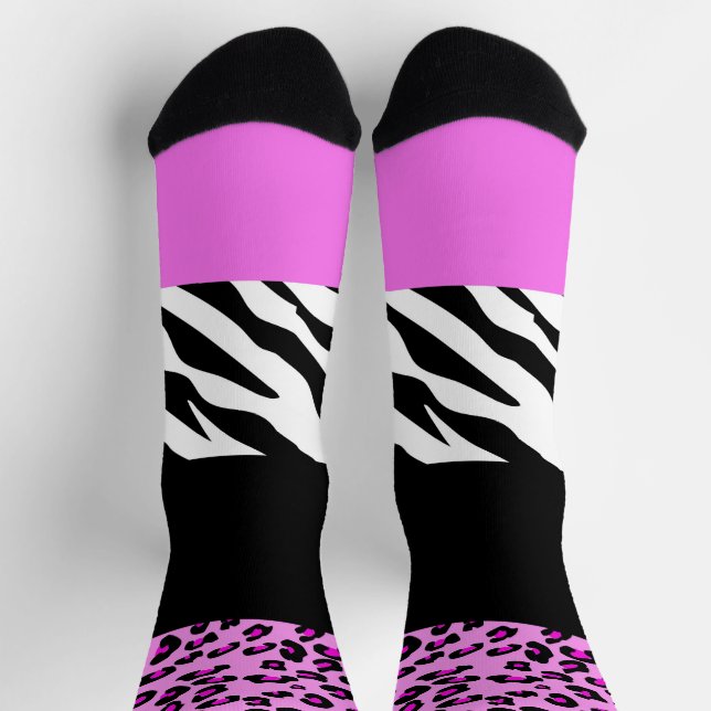 Leopard Print, Zebra Print, Animal Print, Pink Socks (Top)