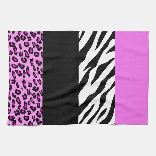 Leopard Print, Zebra Print, Animal Print, Pink Tea Towel (Horizontal)