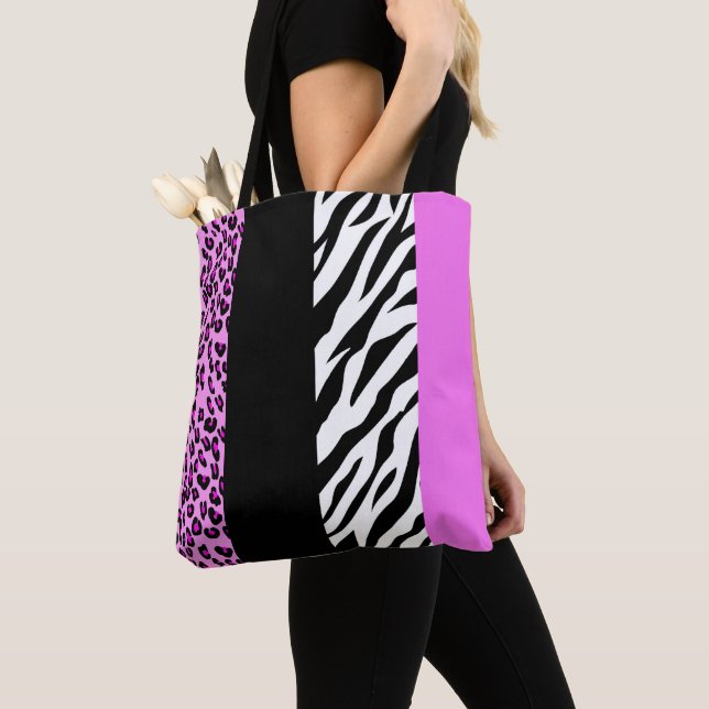 Leopard Print, Zebra Print, Animal Print, Pink Tote Bag (Close Up)