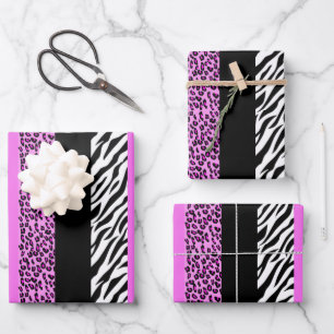 Leopard Print, Zebra Print, Animal Print, Pink Wrapping Paper Sheet