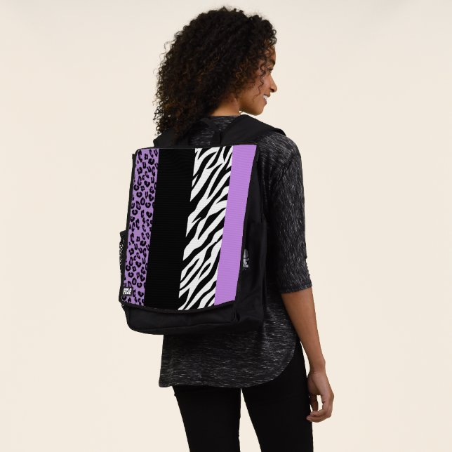 Leopard Print, Zebra Print, Animal Print, Purple Backpack (Worn)