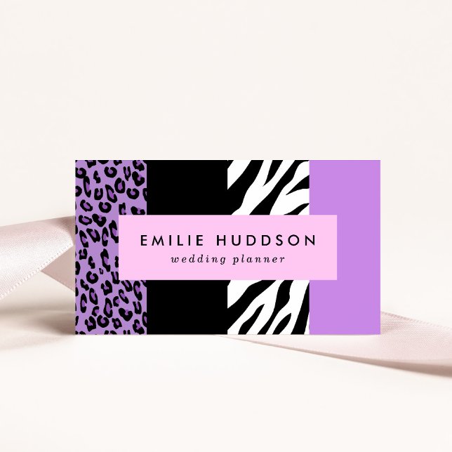 Leopard Print, Zebra Print, Animal Print, Purple Business Card (Creator Uploaded)