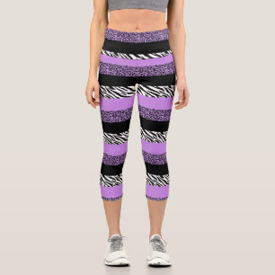 Leopard Print, Zebra Print, Animal Print, Purple Capri Leggings