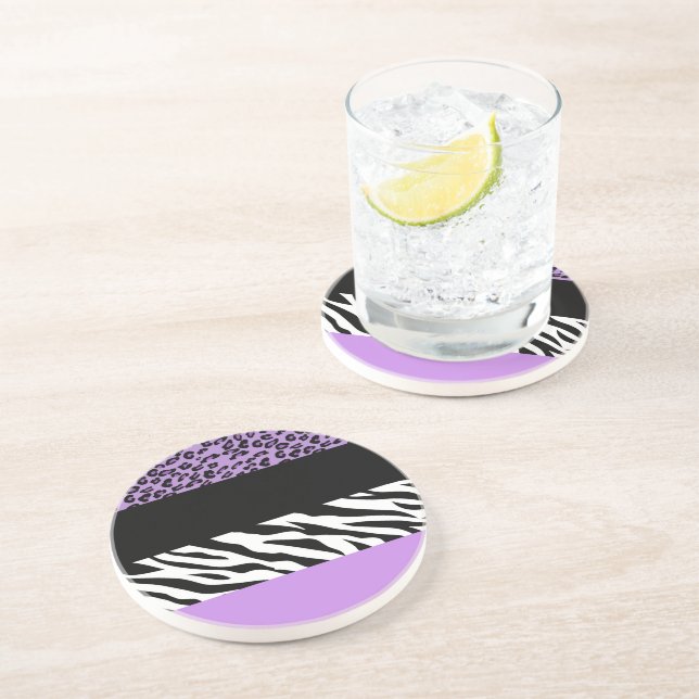Leopard Print, Zebra Print, Animal Print, Purple Coaster (Side)