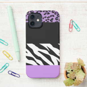 Leopard Print, Zebra Print, Animal Print, Purple iPhone 12 Case
