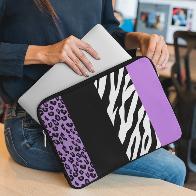 Leopard Print, Zebra Print, Animal Print, Purple Laptop Sleeve (Creator Uploaded)