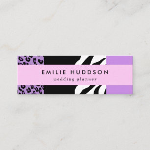 Leopard Print, Zebra Print, Animal Print, Purple Mini Business Card