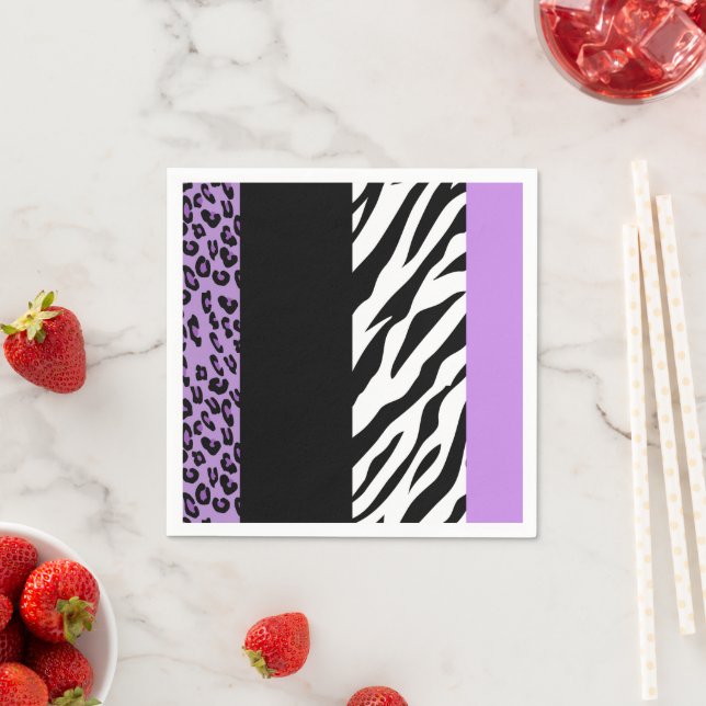 Leopard Print, Zebra Print, Animal Print, Purple Napkin (Insitu)