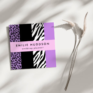 Leopard Print, Zebra Print, Animal Print, Purple Square Business Card