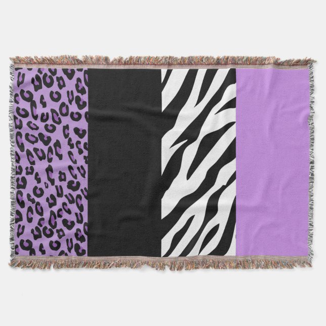 Leopard Print, Zebra Print, Animal Print, Purple Throw Blanket (Front)