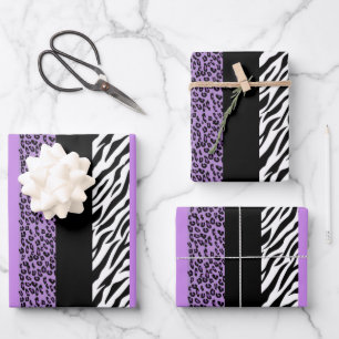 Leopard Print, Zebra Print, Animal Print, Purple Wrapping Paper Sheet