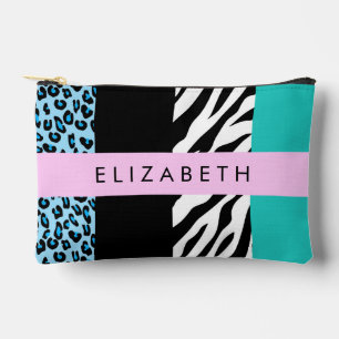 Leopard Print, Zebra Print, Blue, Your Name Accessory Pouch