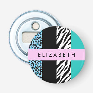 Leopard Print, Zebra Print, Blue, Your Name Bottle Opener