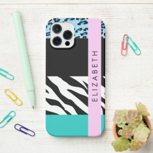 Leopard Print, Zebra Print, Blue, Your Name iPhone 12 Pro Case