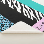 Leopard Print, Zebra Print, Blue, Your Name Sherpa Blanket (3/4)