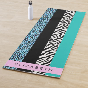 Leopard Print, Zebra Print, Blue, Your Name Yoga Mat