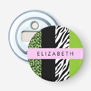 Leopard Print, Zebra Print, Green, Your Name Bottle Opener