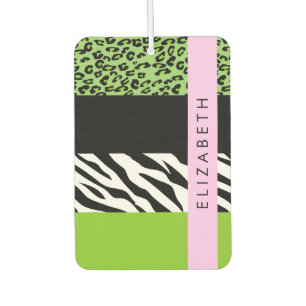 Leopard Print, Zebra Print, Green, Your Name Car Air Freshener
