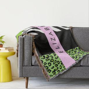 Leopard Print, Zebra Print, Green, Your Name Throw Blanket