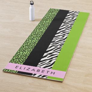 Leopard Print, Zebra Print, Green, Your Name Yoga Mat