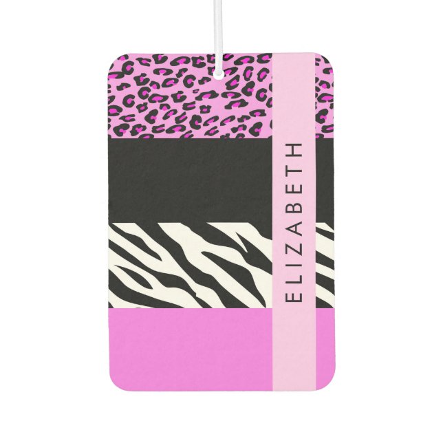Leopard Print, Zebra Print, Pink, Your Name Car Air Freshener (Front)