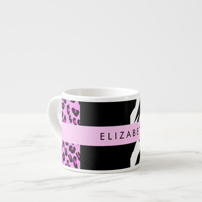 Leopard Print, Zebra Print, Pink, Your Name Espresso Cup (Front Left)