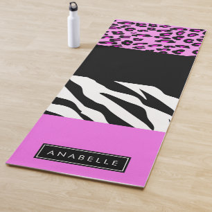 Leopard Print, Zebra Print, Pink, Your Name Yoga Mat