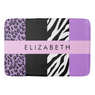 Leopard Print, Zebra Print, Purple, Your Name Bath Mat