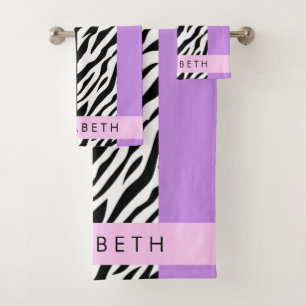 Leopard Print, Zebra Print, Purple, Your Name Bath Towel Set