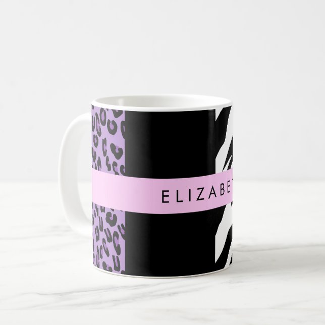 Leopard Print, Zebra Print, Purple, Your Name Coffee Mug (Front Left)