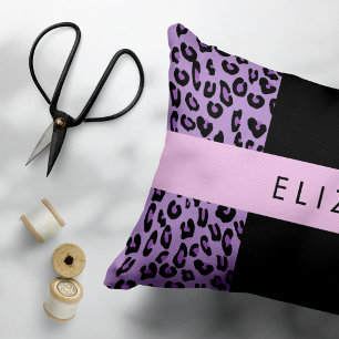 Leopard Print, Zebra Print, Purple, Your Name Decorative Cushion