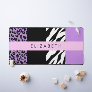 Leopard Print, Zebra Print, Purple, Your Name Desk Mat