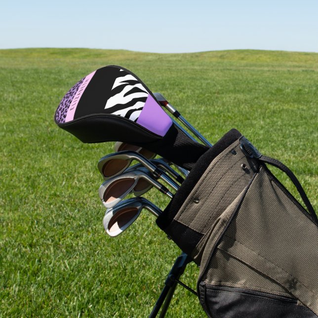 Leopard Print, Zebra Print, Purple, Your Name Golf Head Cover (In Situ)