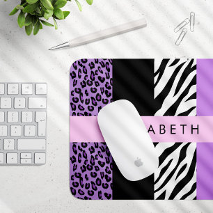 Leopard Print, Zebra Print, Purple, Your Name Mouse Pad