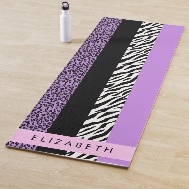 Leopard Print, Zebra Print, Purple, Your Name Yoga Mat (In Situ)
