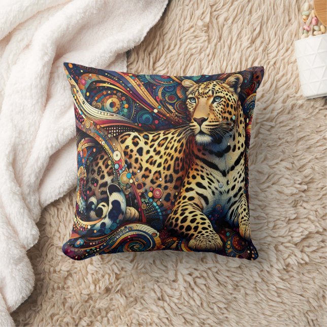 Leopard Pulse: Vibrant Jungle Delight Cushion (Blanket)
