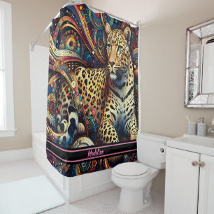 Leopard Pulse: Vibrant Jungle Delight Shower Curtain