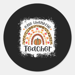 Leopard Pumpkin Fall Rainbow One Thankful Teacher  Classic Round Sticker