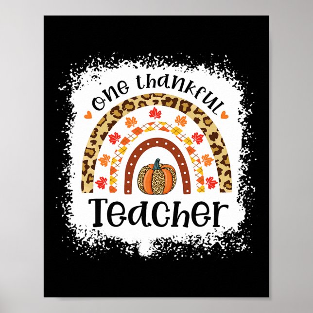 Leopard Pumpkin Fall Rainbow One Thankful Teacher  Poster (Front)