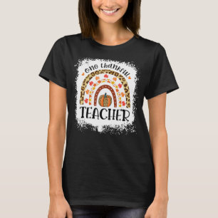Leopard Pumpkin Fall Rainbow One Thankful Teacher  T-Shirt