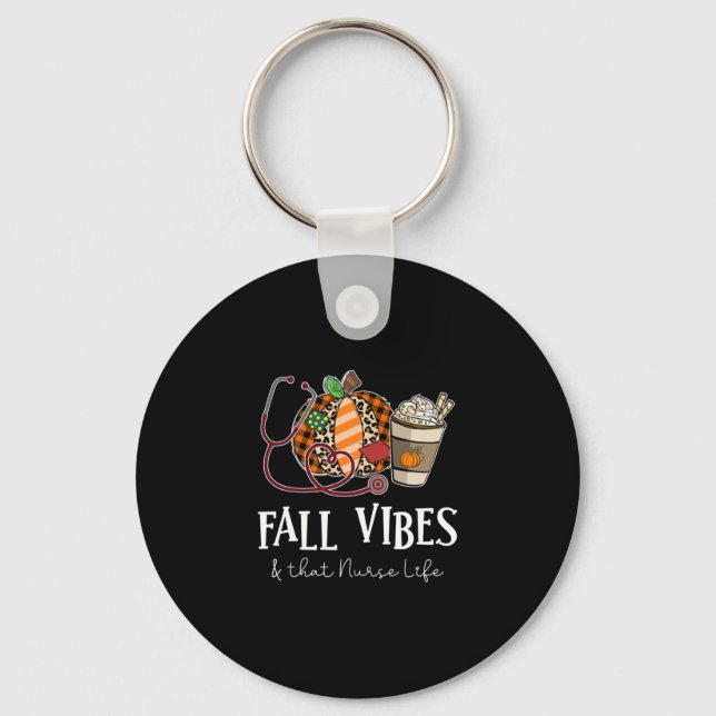 Leopard Pumpkin Fall Vibes And That Nurse Life  Key Ring (Front)