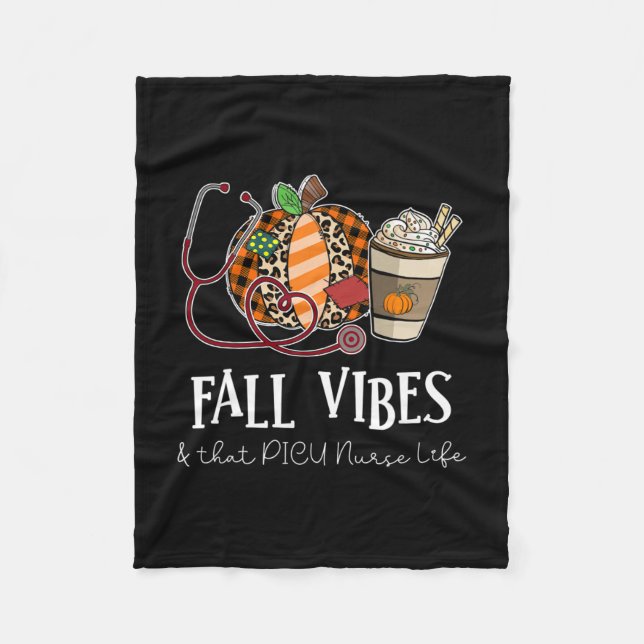 Leopard Pumpkin Fall Vibes And That Picu Nurse Lif Fleece Blanket (Front)