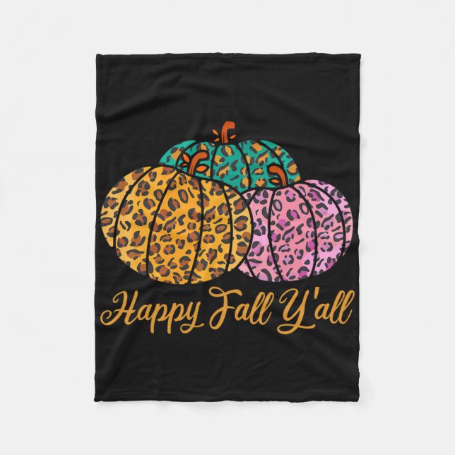 Leopard Pumpkin Happy Fall Yall Autumn Pumpkin Sea Fleece Blanket (Front)