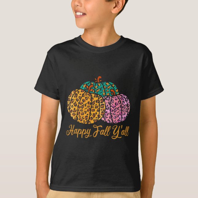 Leopard Pumpkin Happy Fall Yall Autumn Pumpkin Sea T-Shirt (Front)