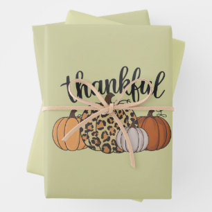 Leopard Pumpkin Season Thanksgiving Halloween Fall Wrapping Paper Sheet