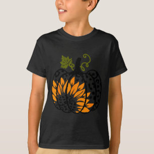 Leopard Pumpkin Sunflower Fall Autumn Halloween Th T-Shirt