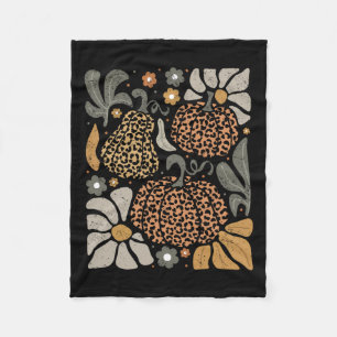 Leopard Pumpkin With Flowers Boho Floral Thanksgiv Fleece Blanket