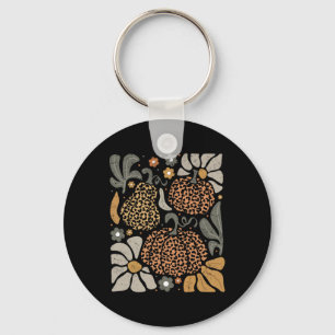 Leopard Pumpkin With Flowers Boho Floral Thanksgiv Key Ring