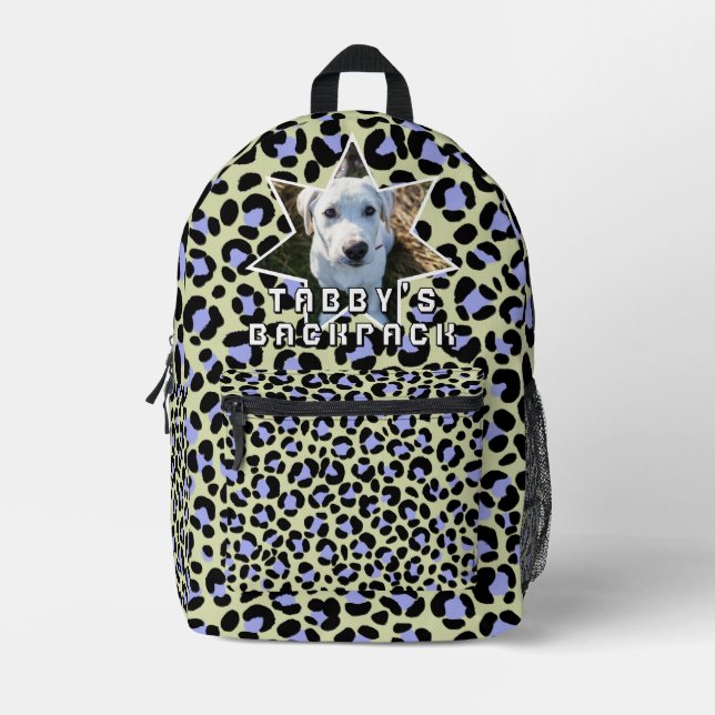 Leopard Purple Black Dog Photo Personalised Printed Backpack (Front)
