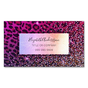 Leopard purple black sparkle glam professional 	Magnetic business card
